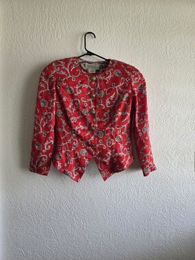 Vintage Red Paisley Embroidered Button Front Jacket
